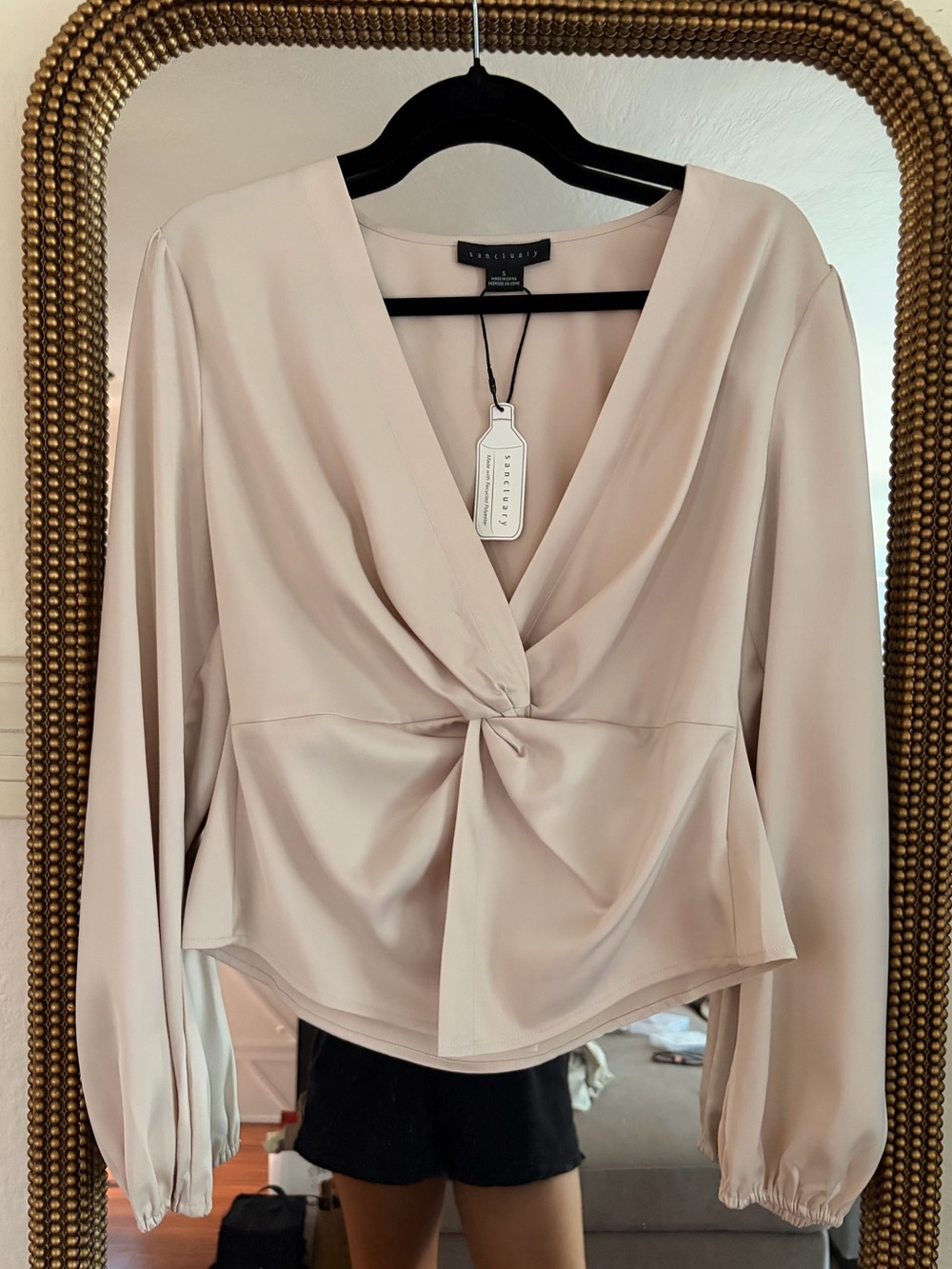Sanctuary Twist Front Blouse NWT Beige Long Sleeve Top Size Small